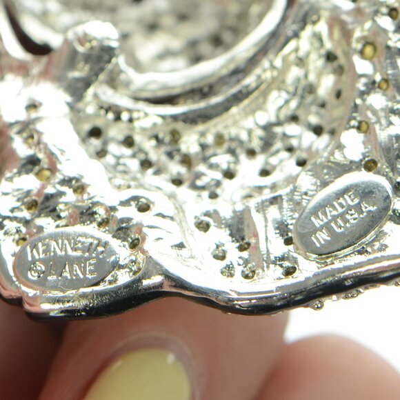 Kenneth Jay Lane KJL Black Enamel Pavé Rose Necklace - Picture 9 of 9